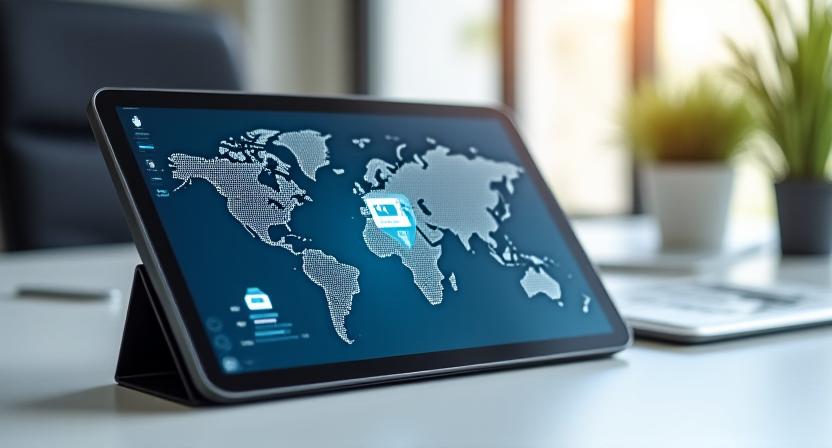 Consultant reviewing secure documents on a digital interface